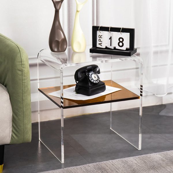 Modern Minimalist Rectangular Acrylic End Table 2-Tier For Living Room - Image 11