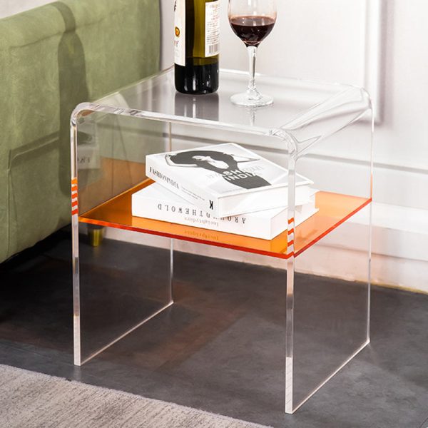 Modern Minimalist Rectangular Acrylic End Table 2-Tier For Living Room - Image 2