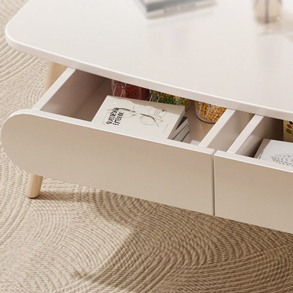 Modern Minimalist Rectangular MDF & Beech Wood Coffee Table 2-Drawer For Living Room - Image 7
