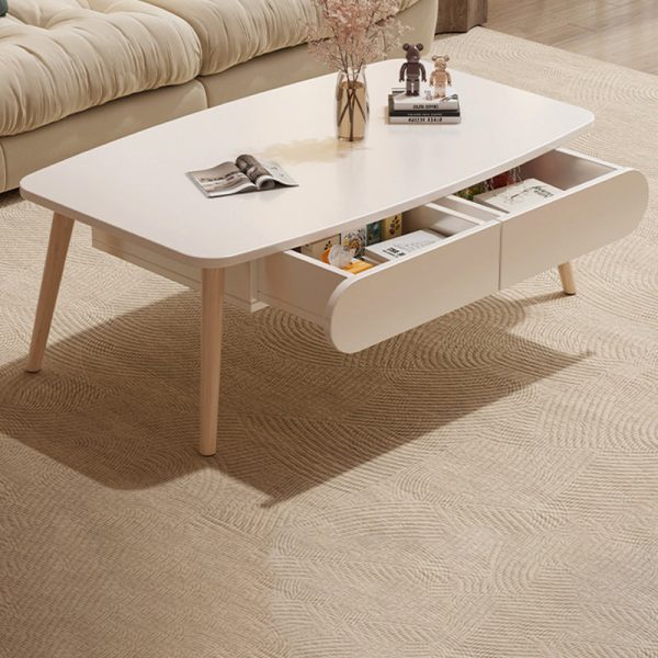 Modern Minimalist Rectangular MDF & Beech Wood Coffee Table 2-Drawer For Living Room - Image 3