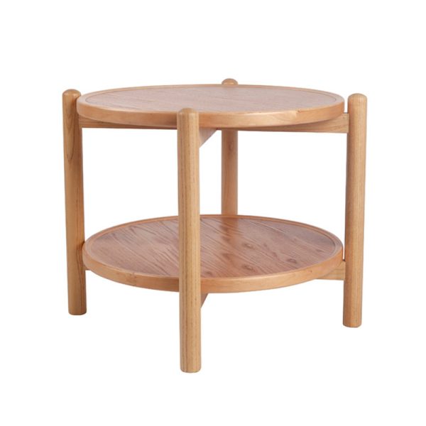 Traditional Japanese Round MDF & Ash Wood Coffee Table 2-Tier For Living Room - Image 11