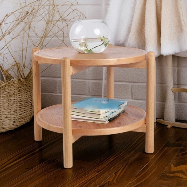 Traditional Japanese Round MDF & Ash Wood Coffee Table 2-Tier For Living Room - Image 9