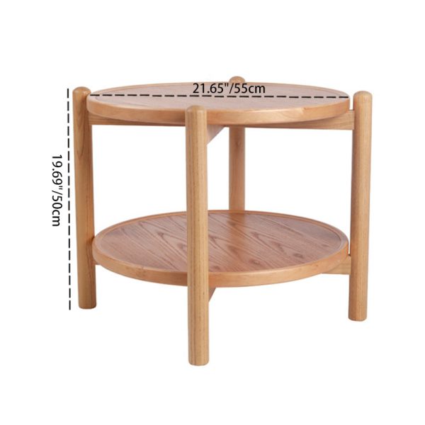Traditional Japanese Round MDF & Ash Wood Coffee Table 2-Tier For Living Room - Image 3