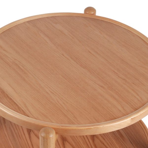 Traditional Japanese Round MDF & Ash Wood Coffee Table 2-Tier For Living Room - Image 4