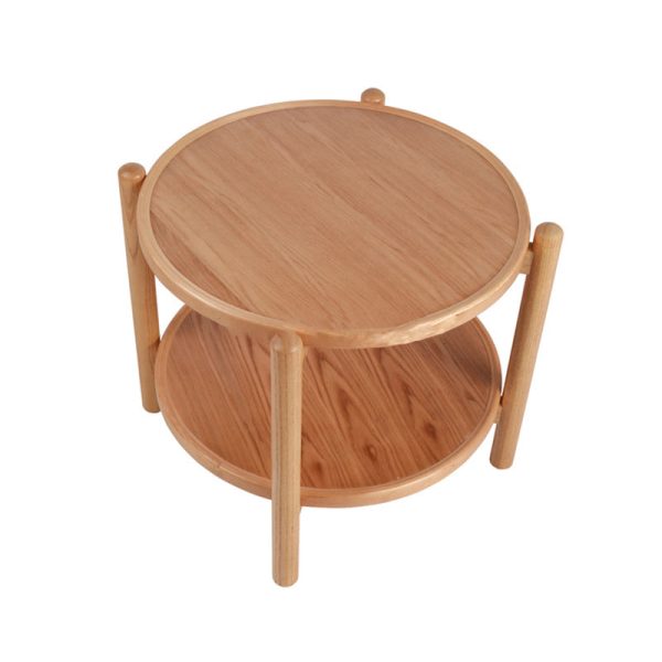Traditional Japanese Round MDF & Ash Wood Coffee Table 2-Tier For Living Room - Image 8