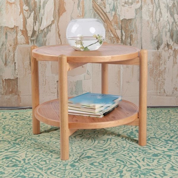 Traditional Japanese Round MDF & Ash Wood Coffee Table 2-Tier For Living Room - Image 2