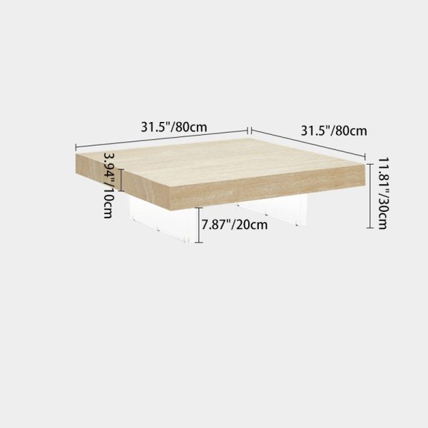 Modern Minimalist Square & Rectangular Rock Slabs Acrylic Coffee Table 1-Tier For Living Room - Image 5