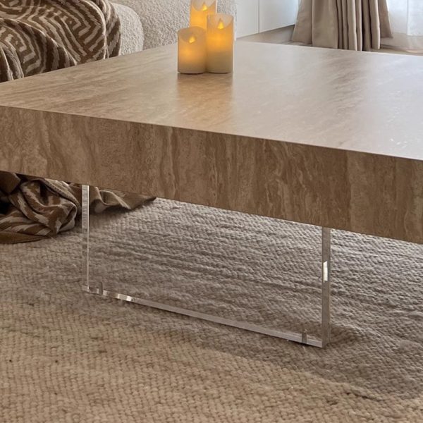 Modern Minimalist Square & Rectangular Rock Slabs Acrylic Coffee Table 1-Tier For Living Room - Image 13