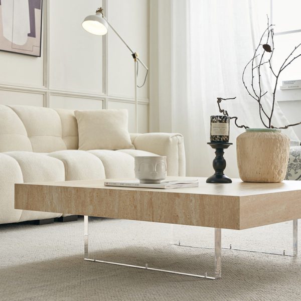 Modern Minimalist Square & Rectangular Rock Slabs Acrylic Coffee Table 1-Tier For Living Room - Image 2