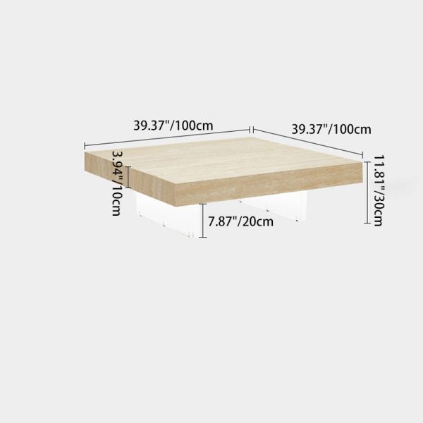 Modern Minimalist Square & Rectangular Rock Slabs Acrylic Coffee Table 1-Tier For Living Room - Image 6