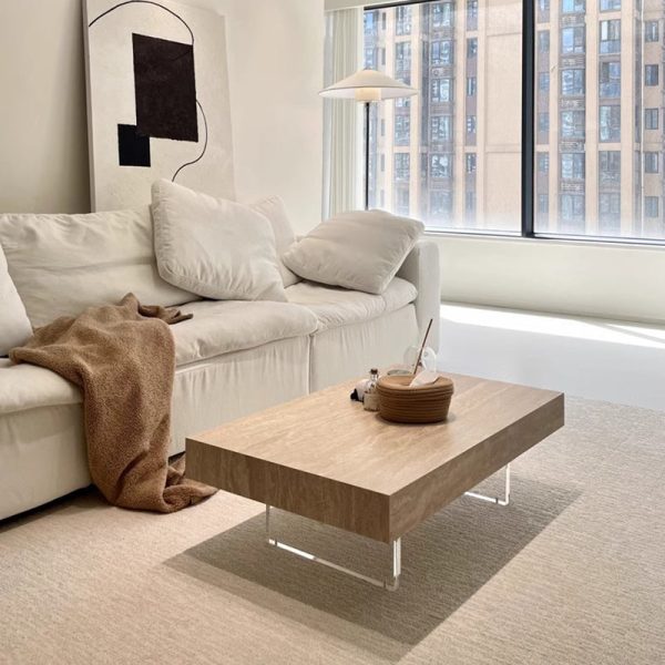 Modern Minimalist Square & Rectangular Rock Slabs Acrylic Coffee Table 1-Tier For Living Room