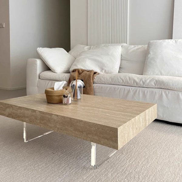 Modern Minimalist Square & Rectangular Rock Slabs Acrylic Coffee Table 1-Tier For Living Room - Image 15