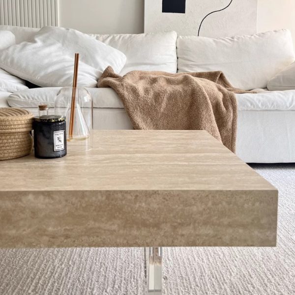 Modern Minimalist Square & Rectangular Rock Slabs Acrylic Coffee Table 1-Tier For Living Room - Image 12