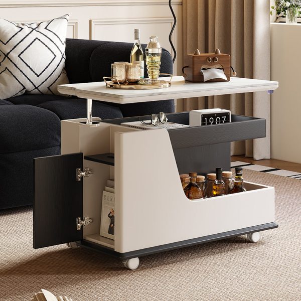 Contemporary Luxury Rectangular Rock Slabs Stainless Steel & MDF Liftable End Table 3-Tier For Living Room - Image 3