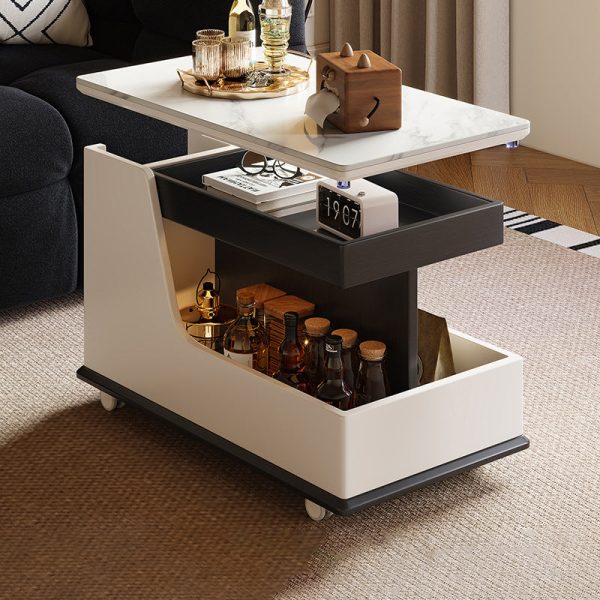 Contemporary Luxury Rectangular Rock Slabs Stainless Steel & MDF Liftable End Table 3-Tier For Living Room - Image 8