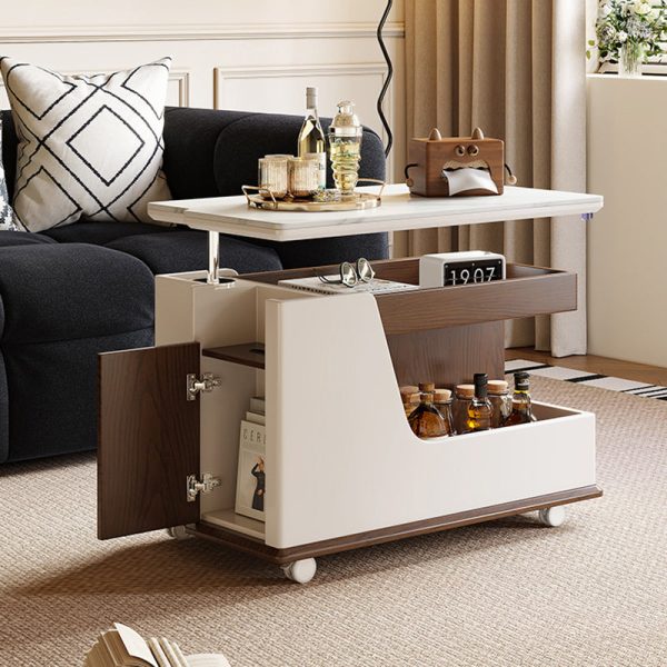 Contemporary Luxury Rectangular Rock Slabs Stainless Steel & MDF Liftable End Table 3-Tier For Living Room - Image 2