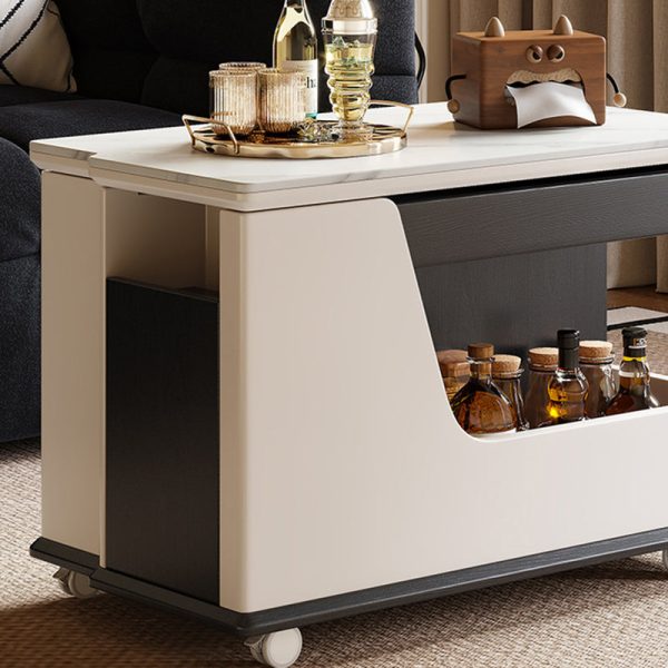 Contemporary Luxury Rectangular Rock Slabs Stainless Steel & MDF Liftable End Table 3-Tier For Living Room - Image 7