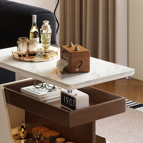 Contemporary Luxury Rectangular Rock Slabs Stainless Steel & MDF Liftable End Table 3-Tier For Living Room - Image 6