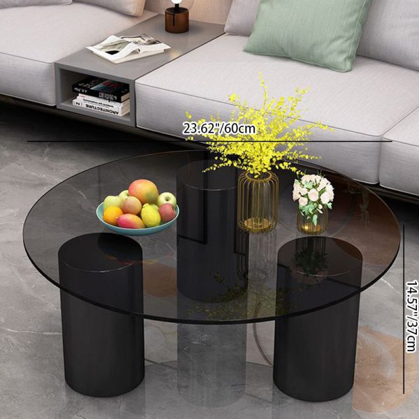 Modern Minimalist Round Column Rock Panel Glass Steel Frame End Table 1-Tier For Living Room - Image 4