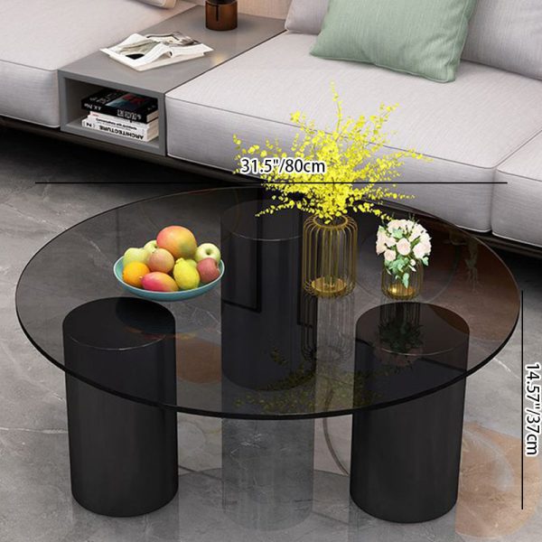 Modern Minimalist Round Column Rock Panel Glass Steel Frame End Table 1-Tier For Living Room - Image 6
