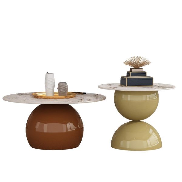 Contemporary Creative Cream Orb Round Half Round Rock Slab Metal End Table 1-Tier For Living Room - Image 16