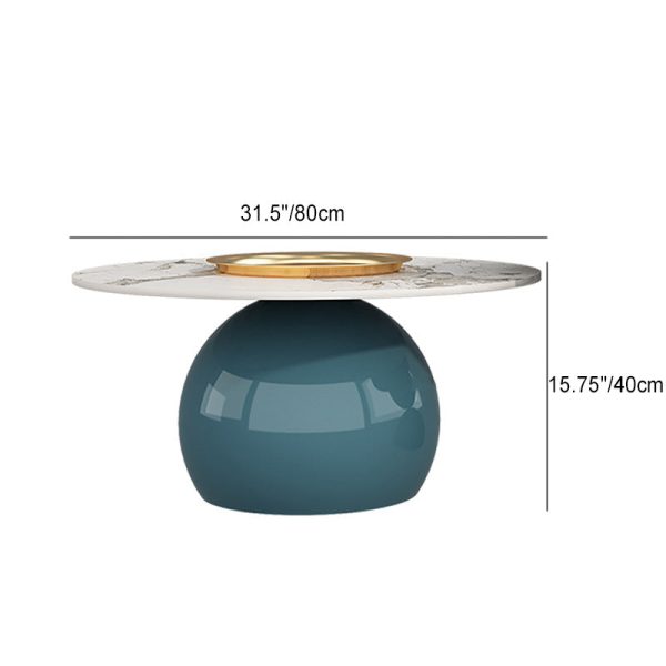 Contemporary Creative Cream Orb Round Half Round Rock Slab Metal End Table 1-Tier For Living Room - Image 5