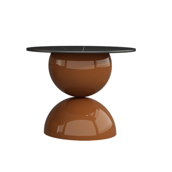 Contemporary Creative Cream Orb Round Half Round Rock Slab Metal End Table 1-Tier For Living Room - Image 10