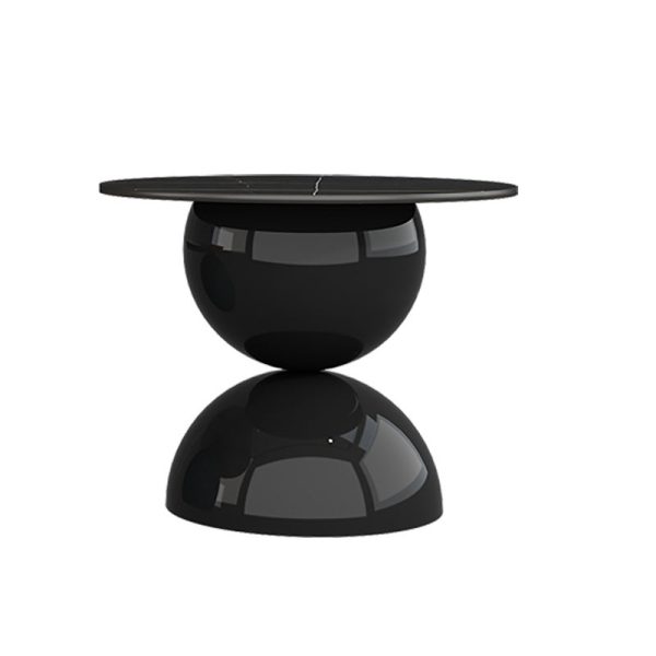 Contemporary Creative Cream Orb Round Half Round Rock Slab Metal End Table 1-Tier For Living Room - Image 11