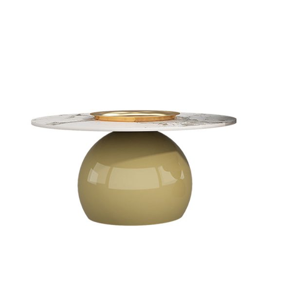 Contemporary Creative Cream Orb Round Half Round Rock Slab Metal End Table 1-Tier For Living Room - Image 12
