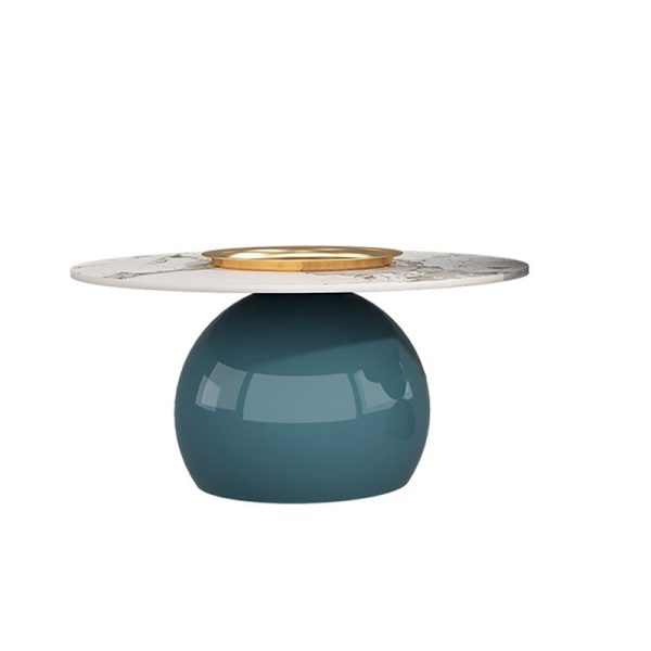 Contemporary Creative Cream Orb Round Half Round Rock Slab Metal End Table 1-Tier For Living Room - Image 14