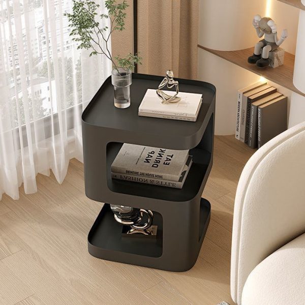 Contemporary Scandinavian Rounded Square Iron End Table 3-Tier For Living Room - Image 11