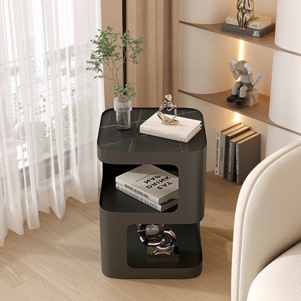 Contemporary Scandinavian Rounded Square Iron End Table 3-Tier For Living Room - Image 12