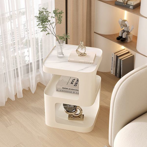 Contemporary Scandinavian Rounded Square Iron End Table 3-Tier For Living Room - Image 9