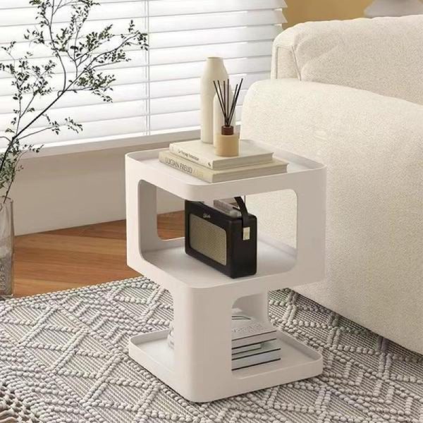 Contemporary Scandinavian Rounded Square Iron End Table 3-Tier For Living Room - Image 14