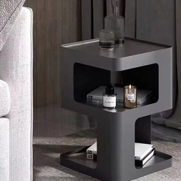 Contemporary Scandinavian Rounded Square Iron End Table 3-Tier For Living Room - Image 15