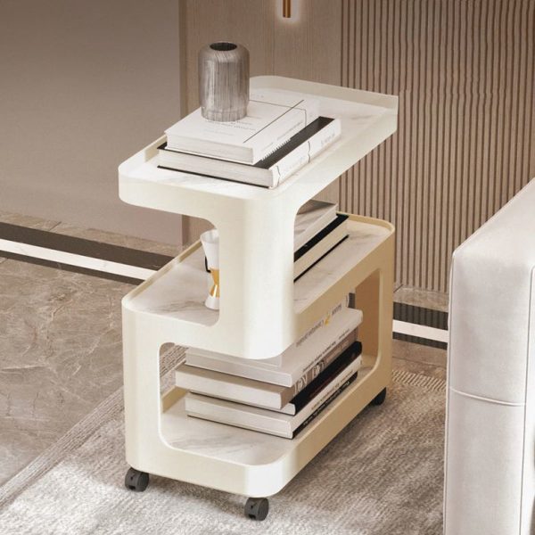 Contemporary Scandinavian Removable Rounded Corner Rectangle Rock Slab Iron End Table 3-Tier For Living Room - Image 3