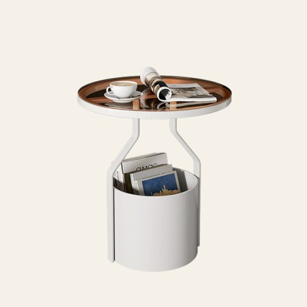 Modern Luxury Round Column Rock Panel Tempered Glass Metal End Table 1-Tier For Living Room - Image 9