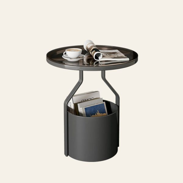Modern Luxury Round Column Rock Panel Tempered Glass Metal End Table 1-Tier For Living Room - Image 10