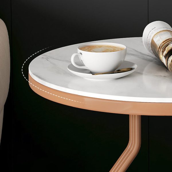 Modern Luxury Round Column Rock Panel Tempered Glass Metal End Table 1-Tier For Living Room - Image 5