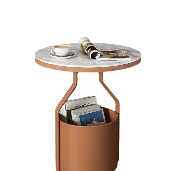 Modern Luxury Round Column Rock Panel Tempered Glass Metal End Table 1-Tier For Living Room - Image 14