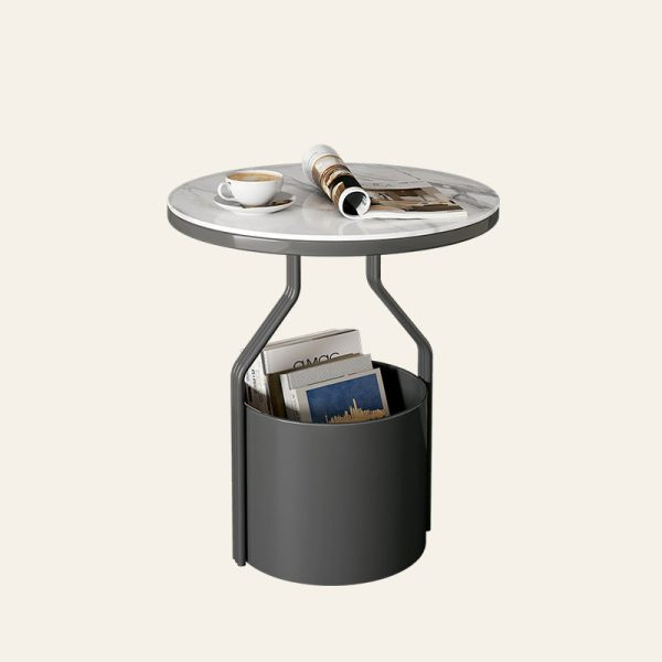 Modern Luxury Round Column Rock Panel Tempered Glass Metal End Table 1-Tier For Living Room - Image 11