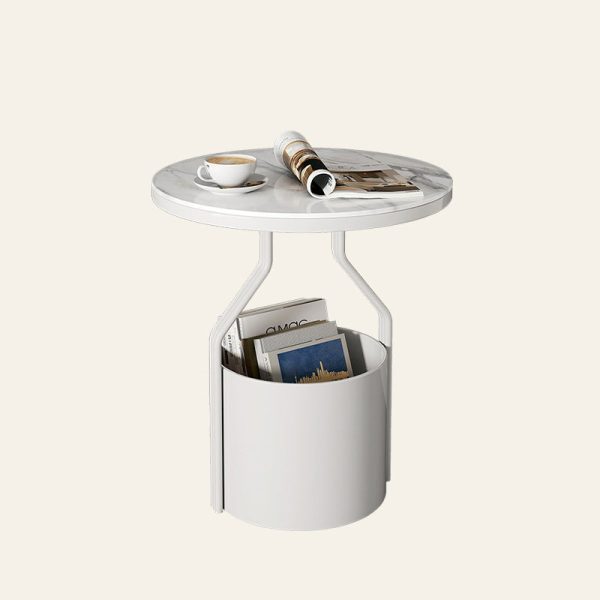 Modern Luxury Round Column Rock Panel Tempered Glass Metal End Table 1-Tier For Living Room - Image 13
