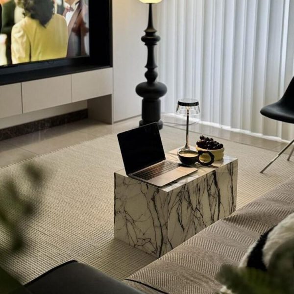 Modern Minimalist Rectangle Textured Acrylic End Table 1-Tier For Living Room
