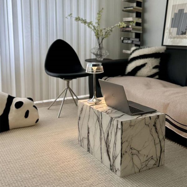 Modern Minimalist Rectangle Textured Acrylic End Table 1-Tier For Living Room - Image 19