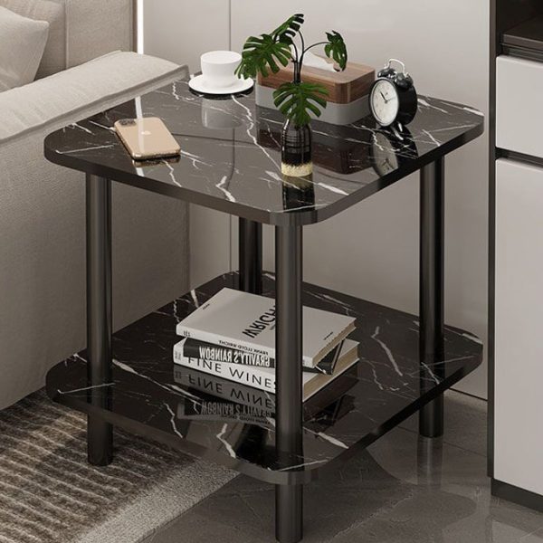 Contemporary Scandinavian Square Cylinder Density Board Solid Wood End Table 2-Tier For Living Room
