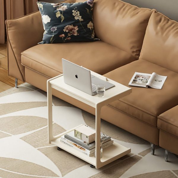 Contemporary Creative U-Shape Square Removable Tiltable Solid Wood End Table 2-Tiers For Living Room
