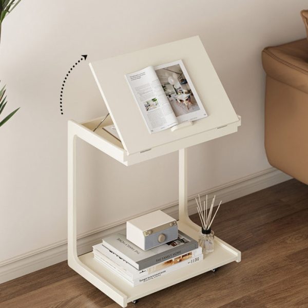 Contemporary Creative U-Shape Square Removable Tiltable Solid Wood End Table 2-Tiers For Living Room - Image 11