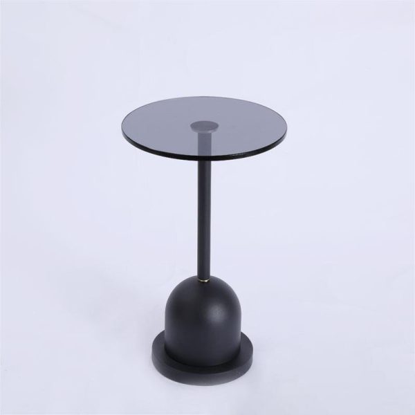 Modern Minimalist Round Column Glass Metal End Table 1-Tier For Living Room - Image 2