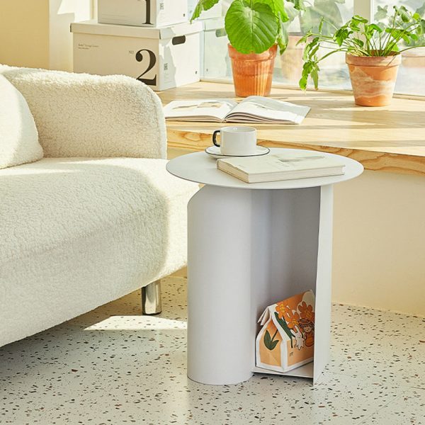 Contemporary Scandinavian Round Open Curve Iron End Table 1-Tier For Living Room - Image 8