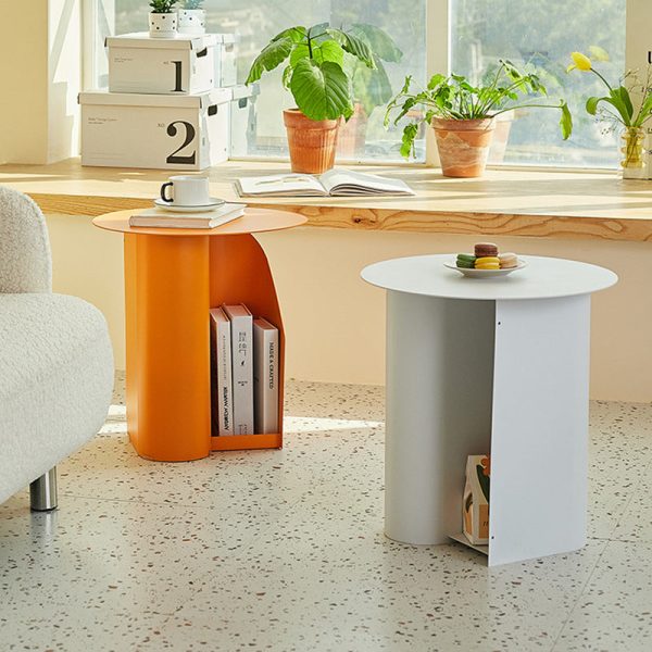 Contemporary Scandinavian Round Open Curve Iron End Table 1-Tier For Living Room